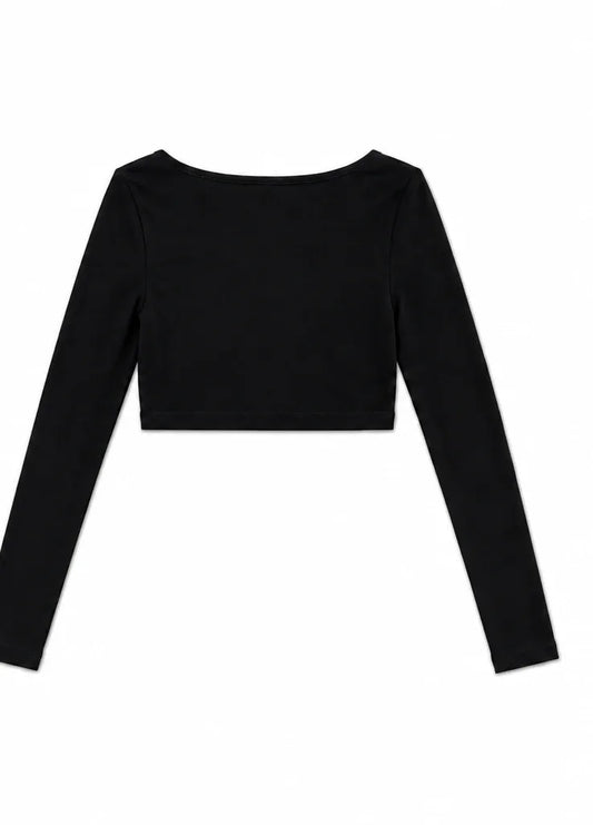 Long-Sleeve Crop Top in Black