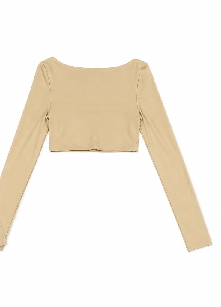 Long-Sleeve Crop Top in Beige