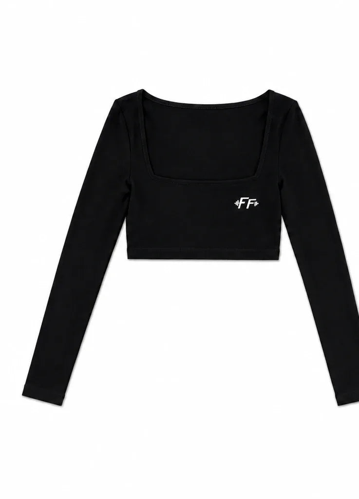 Long-Sleeve Crop Top in Black