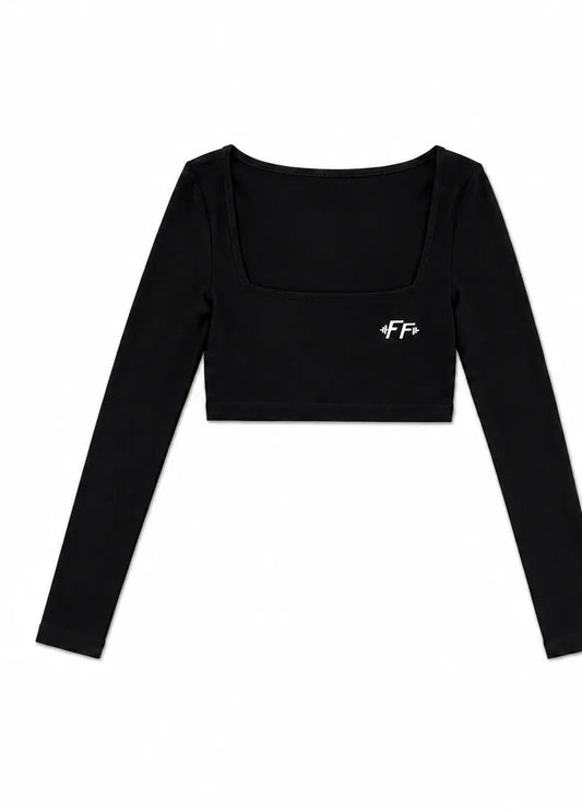 Long-Sleeve Crop Top in Black