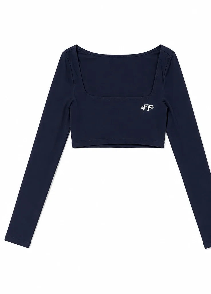 Long-Sleeve Crop Top in Blue