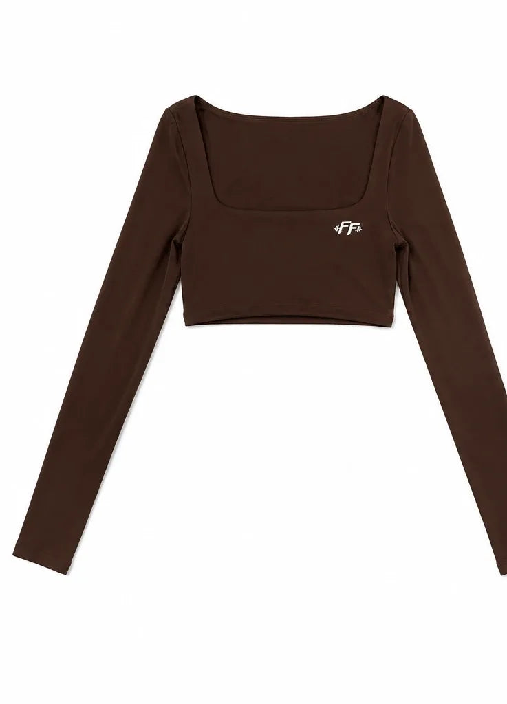 Long-Sleeve Crop Top in Brown