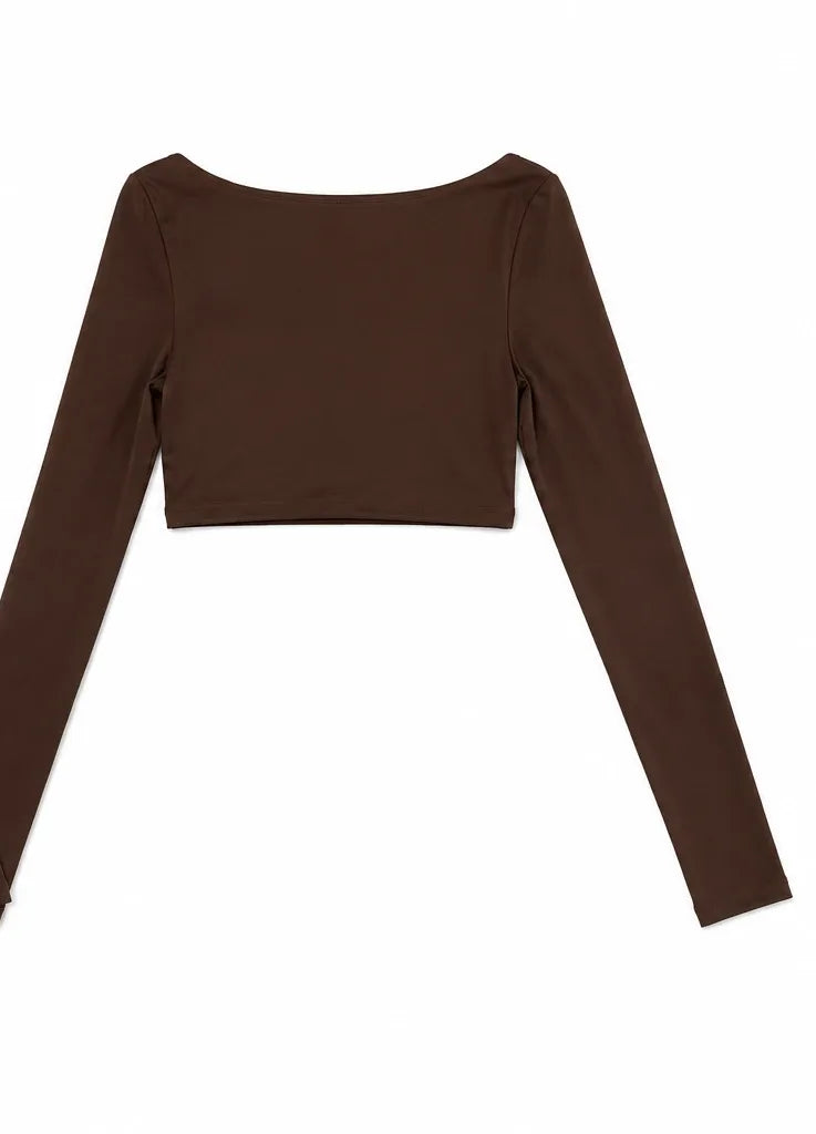 Long-Sleeve Crop Top in Brown