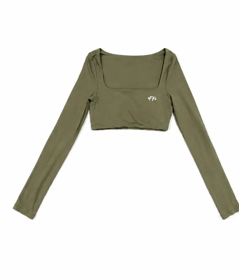 Long-Sleeve Crop Top in Green