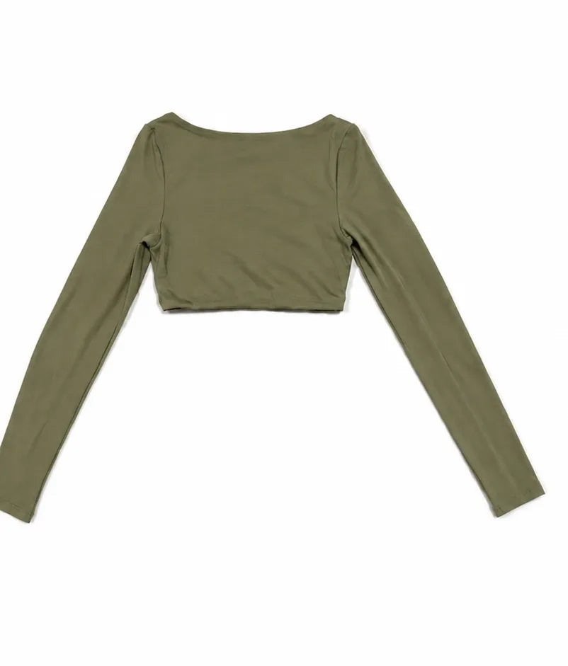 Long-Sleeve Crop Top in Green