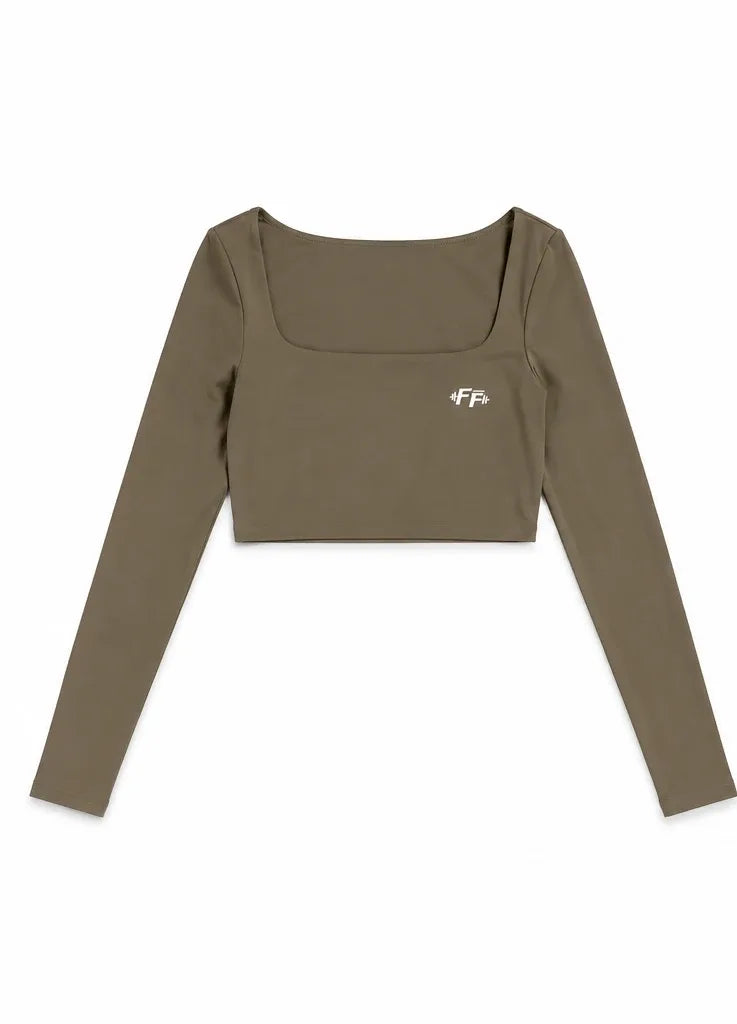 Long-Sleeve Crop Top in Light Brown