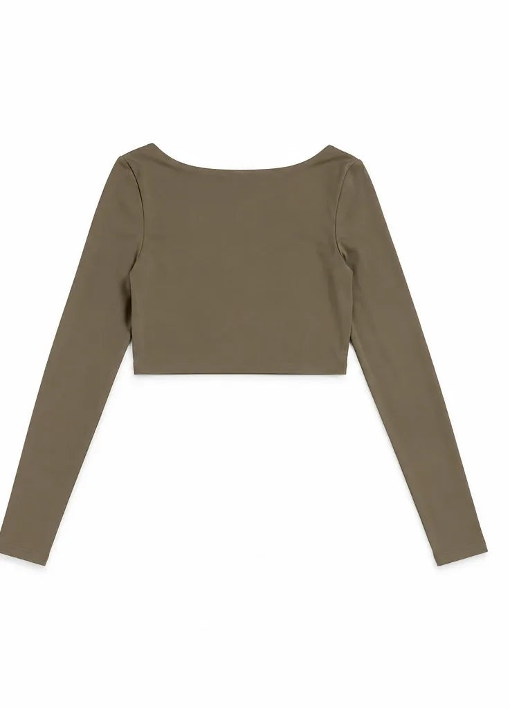 Long-Sleeve Crop Top in Light Brown